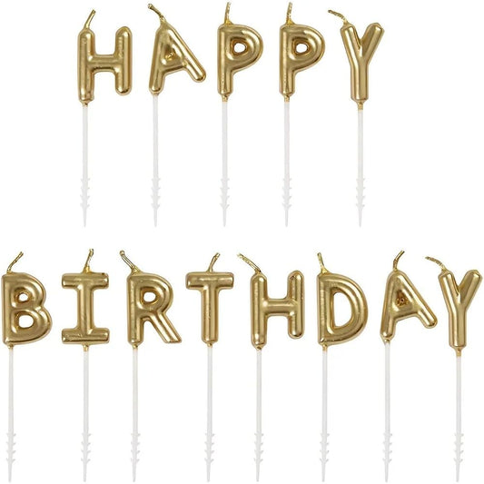 Unique Industries Gold Happy Birthday Pick Candle Set - 13 Pcs