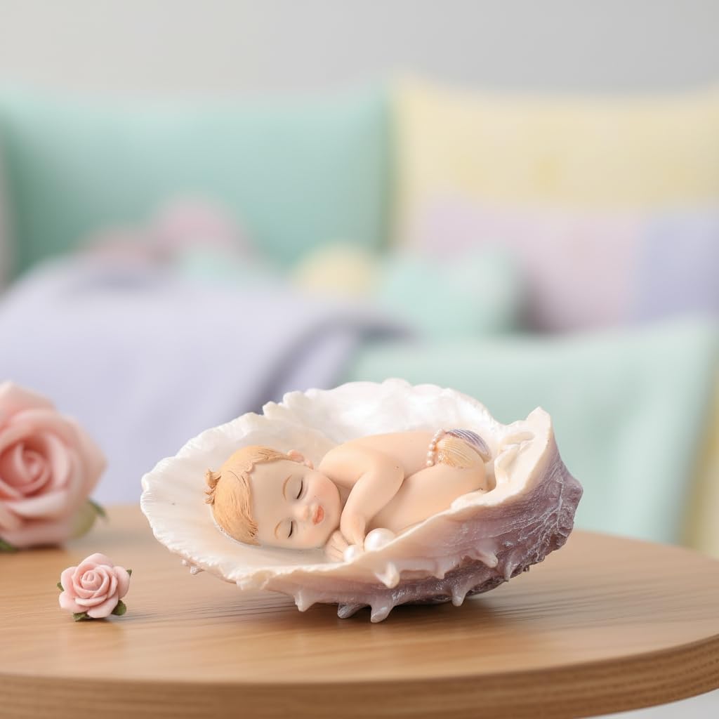 Comfy Hour 4 Inch Sleeping Baby Figurine, Seashell Cherub Statue