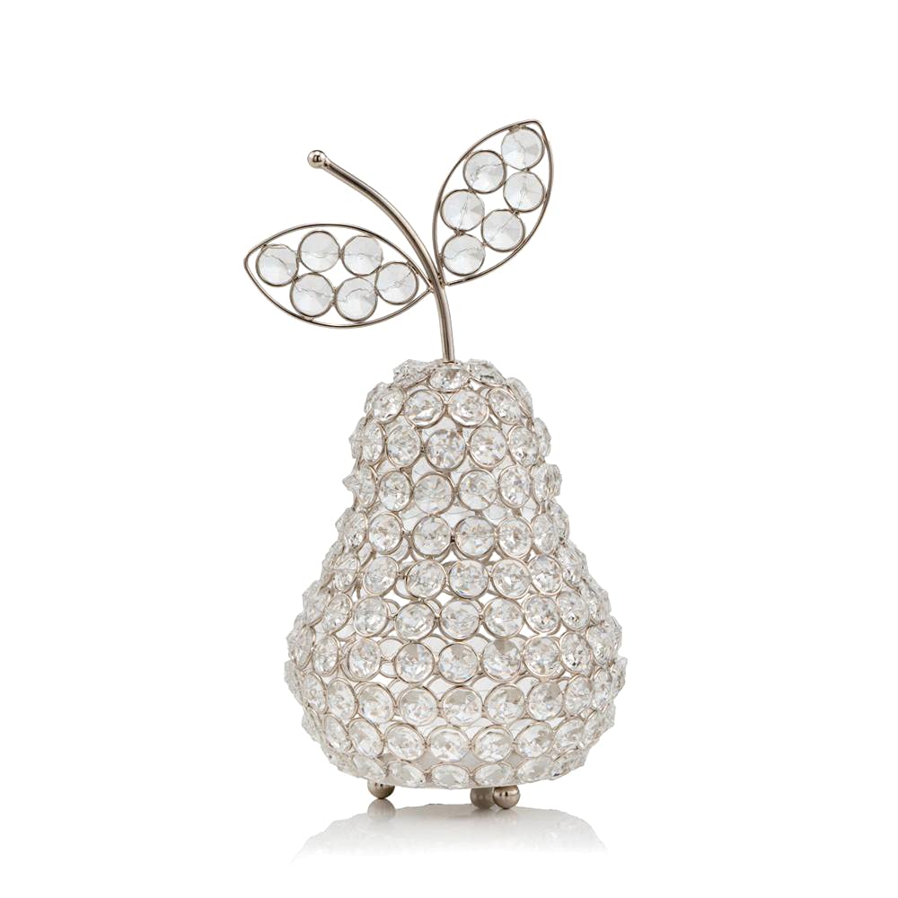 Modern Day Accents Manzana Cristal Figurine, Artificial Fruit Ornament Table, Crystal Pear Gift, Shiny, Beautiful, Tabletop, Home or Office, Decor, Accents, 5.5" L x 5.5" W x 10" H, Silver, Clear