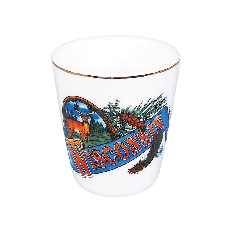 Lipco Wisconsin Souvenir Shot Glass, Ceramic, with Deer and Eagle Design, Glassware and Drinkware