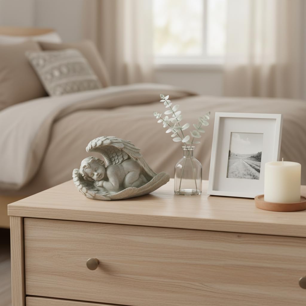 Comfy Hour 9 Inch Baby Angel Statue, Sleeping Cherub in Wing Decor