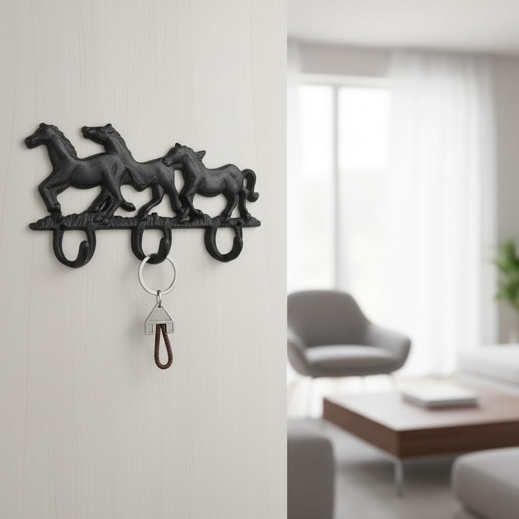 Comfy Hour Cast Iron Three Running Horse Triple Key Coat Hooks Wall Hanger Clothes Rack Set Heavy Duty Recycled