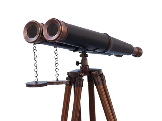 Hampton Nautical White Floor Standing Admirals Bronzed with Leather Binoculars 62"-Ship Nautical Telescope
