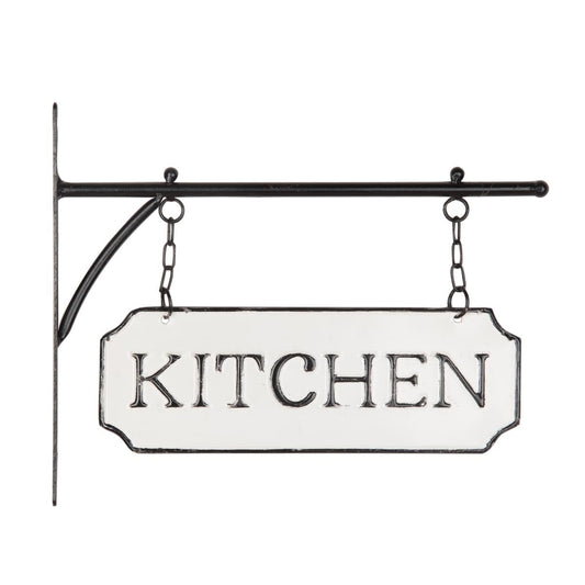 Foreside White Black Enamel Kitchen Wall Sign on Metal Hanger, 77