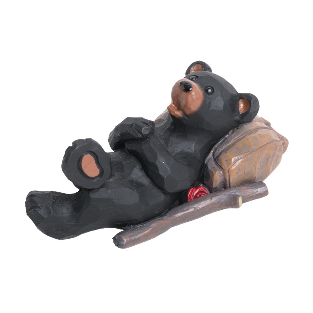 Lipco Carved Wood Look Resting Hiking Bear Figurine, Polyresin, 4.5-inches Height, Home Decor Accessories