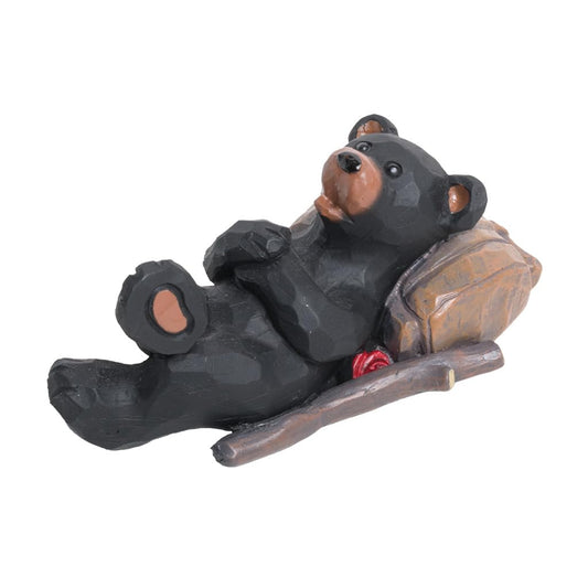 Lipco Carved Wood Look Resting Hiking Bear Figurine, Polyresin, 4.5-inches Height, Home Decor Accessories