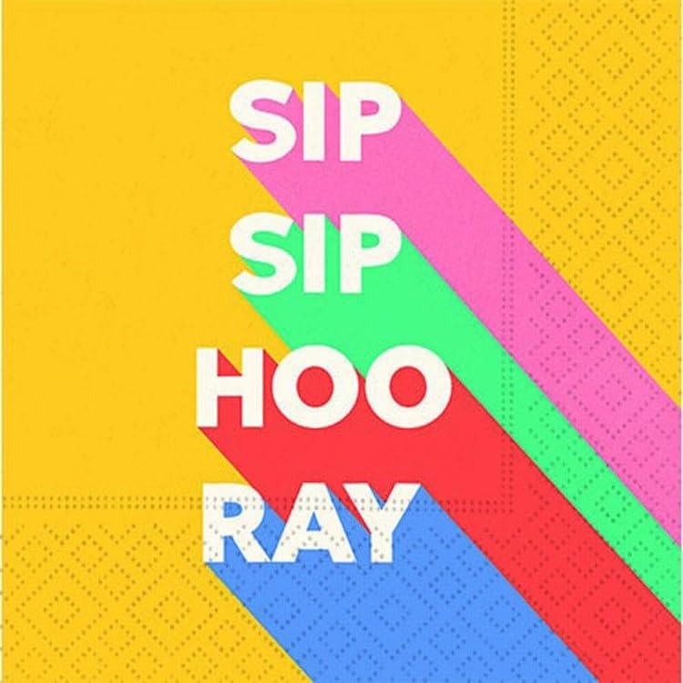 DESIGN DESIGN Sip Sip Hooray Triplet Beverage Napkin, Party Supplies