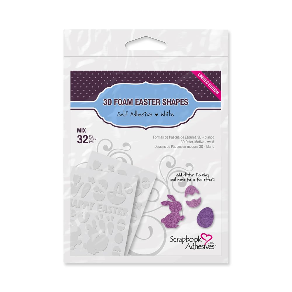 Scrapbook Adhesives by 3L Foam Embellishment Shapes, Easter Theme (32 Pcs), Mixed, White