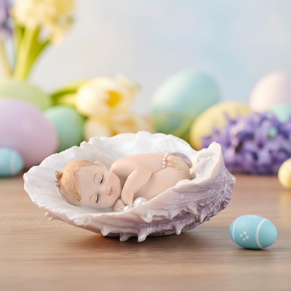 Comfy Hour 4 Inch Sleeping Baby Figurine, Seashell Cherub Statue
