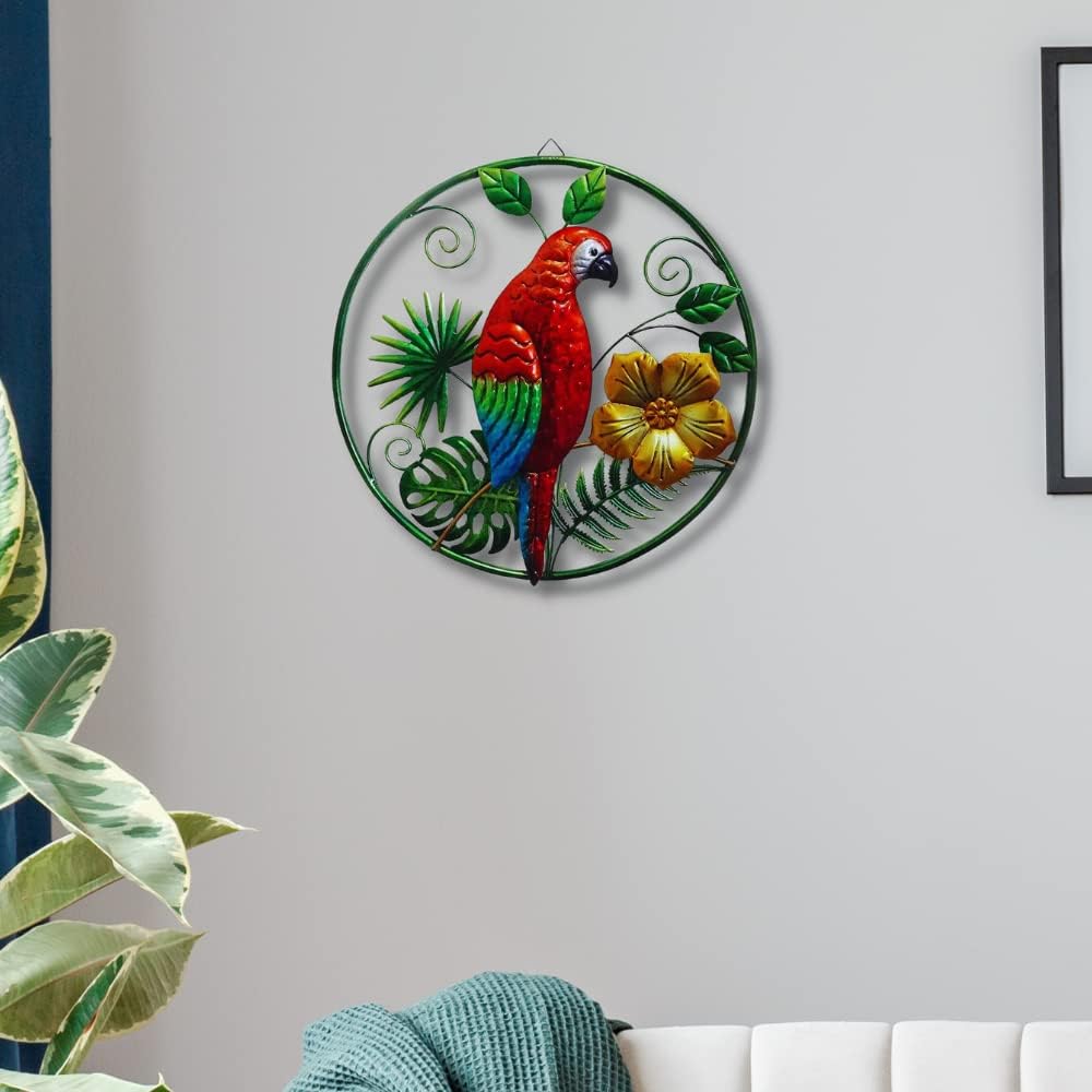 Comfy Hour 19" Metal Art Parrot Flower Wall Decor