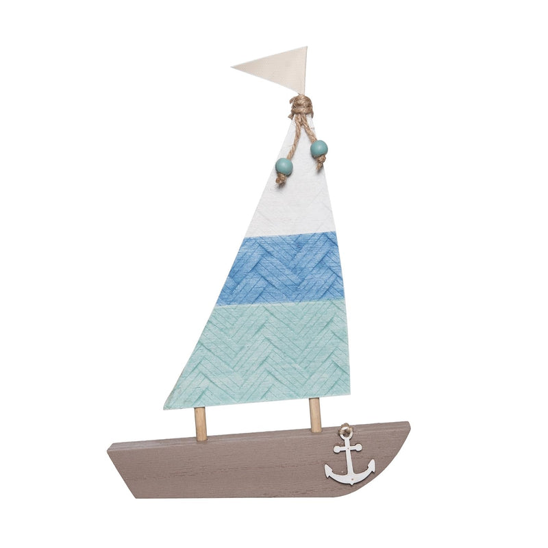 Beachcombers MDF Sail Boat Figurine, 9-inch Length, Tabletop Decoration (Light Blue)