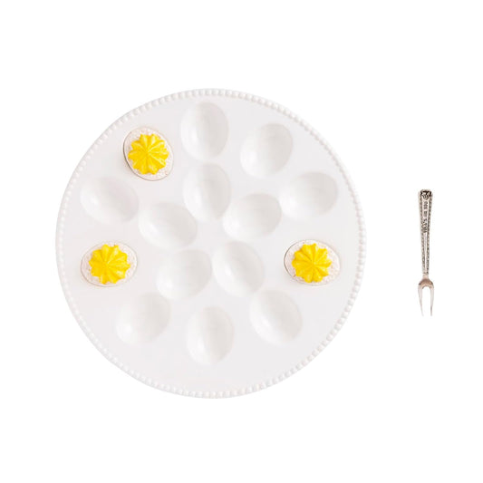 Mud Pie Dishware Plate, platter 12" dia | fork 5", White with no text