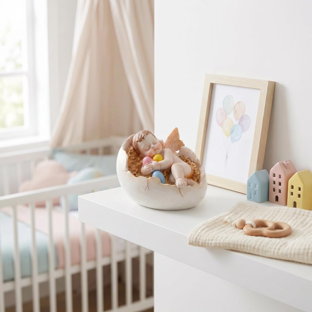 Comfy Hour 4.5 Inch Sleeping Cherub Figurine, Angel Egg Decor, 1 Unit