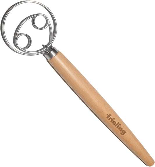 Frieling Wood and Stainless Batter Whisk for Mixing Dough, 13-Inch, Natural