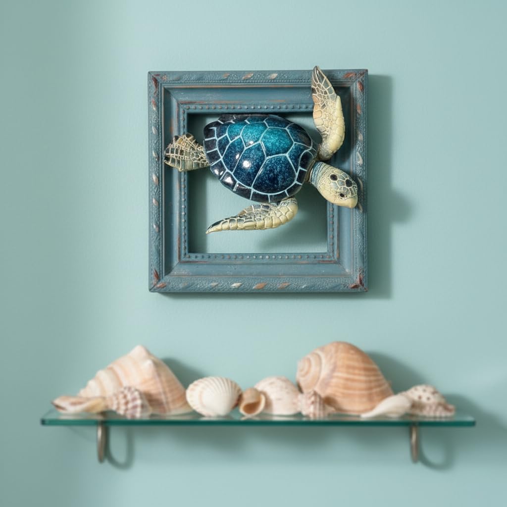 Comfy Hour Ocean Voyage with Sea Turtles Collection 6" Turtle Coastal Ocean Theme 3D Wall Decorative Frame, Polyresin