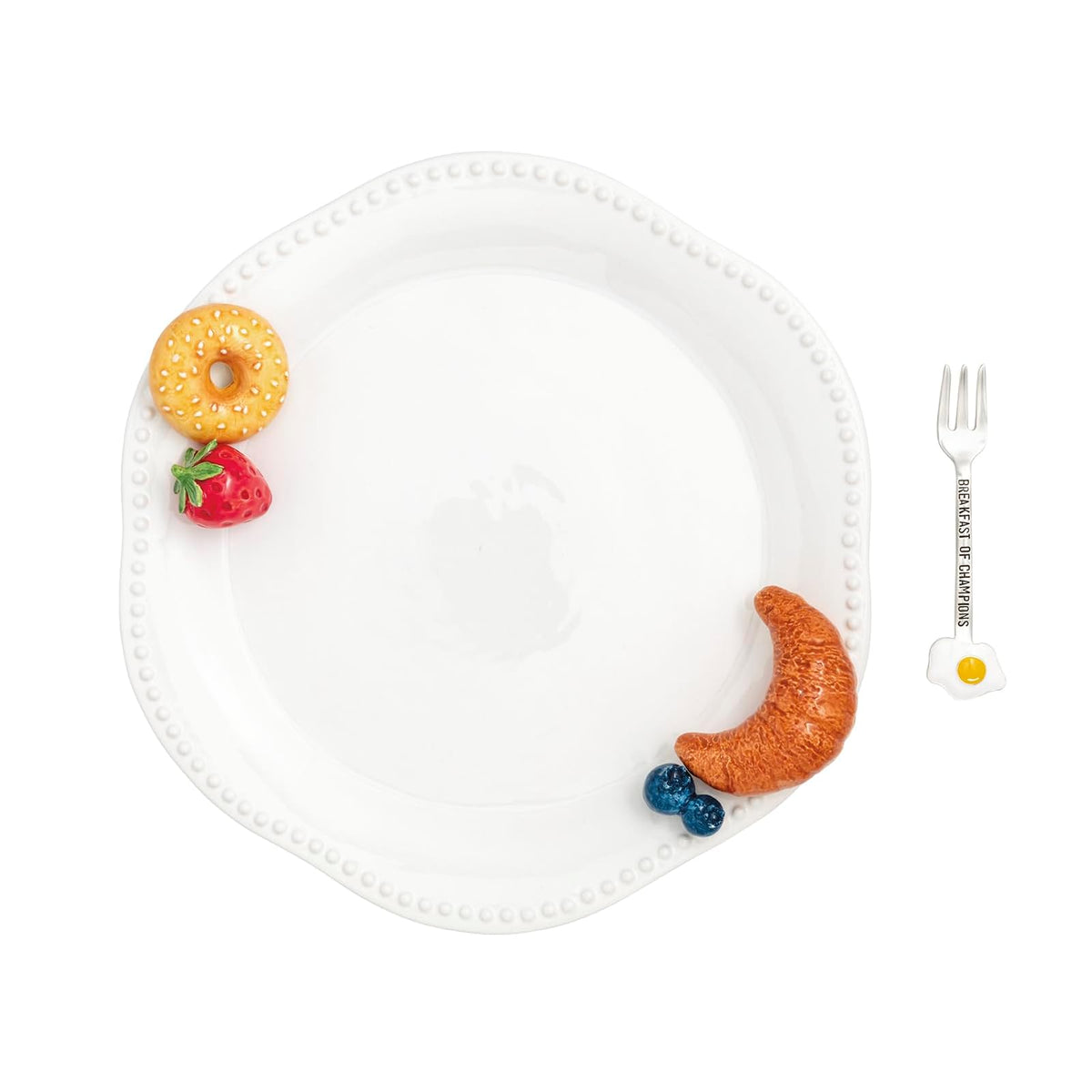 Mud Pie Dishware Plate, platter 12" dia | fork 5 1/2", White with no text