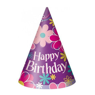 Unique Industries Unique Birthday Blossoms Party Cone Hats, 5.5" x 4", Multicolor