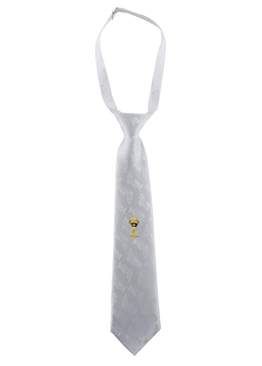 Creative Brands First Communion White Satin Brocade Tie with Chalice Design, 14 Inch