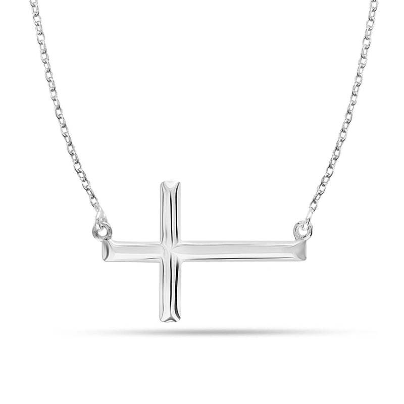 LeCalla 925 Sterling Silver Sideways Cross Pendant Necklace for Women Teen 18 Inches