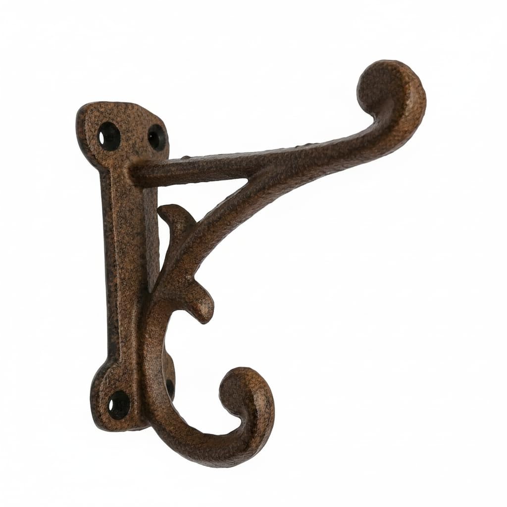 Comfy Hour Antique & Vintage Interior Decor Collection Cast Iron Single Coat Hook Key Hook Clothes Rack Wall Hanger - Heavy Duty, Brown, Recycled, Decorative Gift Idea