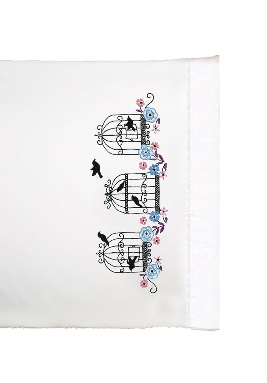 Design Works Crafts, 20" x 30" Stamped Pillowcases-Embroidery, Birdcage Floral