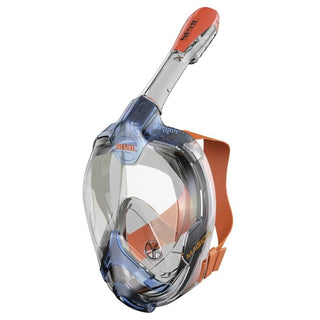 SEAC Magica, Full Face Antifog Snorkelling Mask with Soft Facial Skirt in 2 Sizes, Exhalation Valve and Dry Snorkel Top, Blue/Orange, Small/Medium