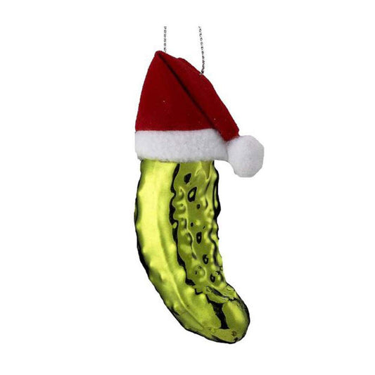 Kurt Adler Noble Gems Collection Glass Pickle in Santa Hat Ornament