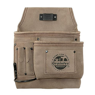 Graintex 5 Pocket Nail & Tool Pouch Suede Leather for Constructors, Electricians, Plumbers, Handymen (Beige, Right Handed)