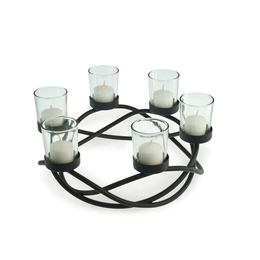 Danya B. Decorative Indoor / Outdoor Round Waves Metal Wrought Iron Candleholder & Centerpiece, Home Decor for Dining Table, End Table, Patio Gift for Housewarming, Wedding and Birthday
