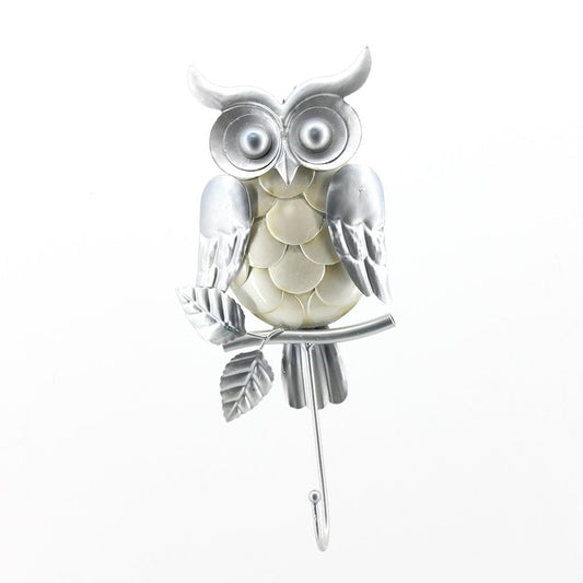 Comfy Hour 10" Height Silvery Metal Art Single Key Hook Owl Decorative Wall Hanger