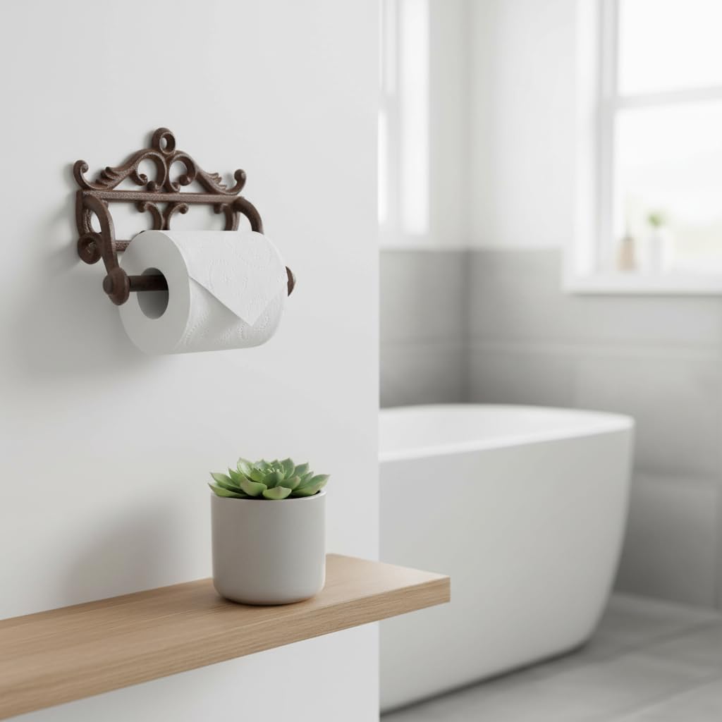 Comfy Hour 6.3 Inch Cast Iron Toilet Paper Holder, Antique Wall Mount