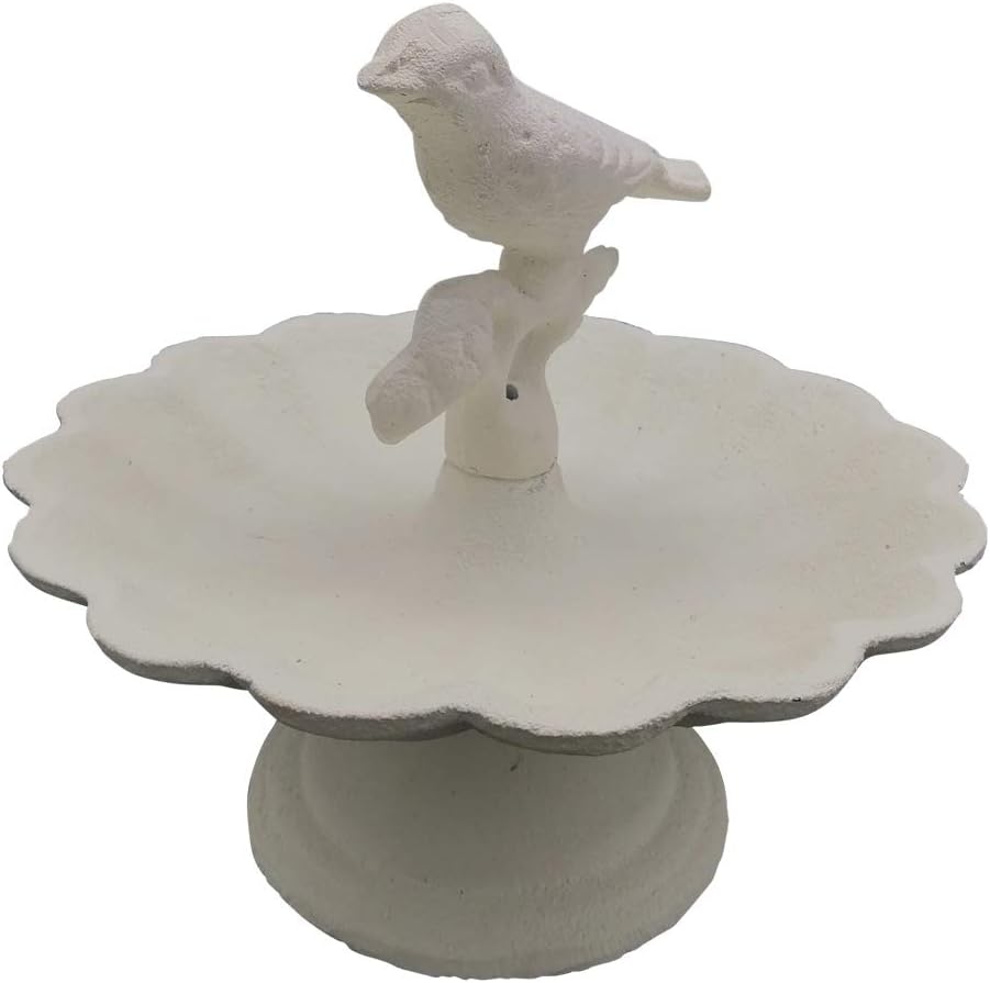 Comfy Hour Bird Meets Garden Bath Collection Solid Pedestal Bird Bath/Feeder with Decorative Bird, Metal, Heavy Duty, White, Recycled, Decorative Gift Idea