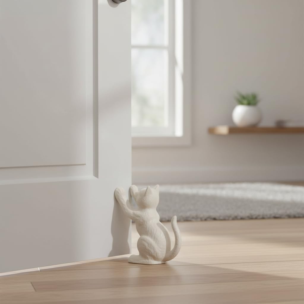 Comfy Hour Antique & Vintage Interior Decor Collection, Animal Edition  Cast Iron Door Stopper - Cat, White