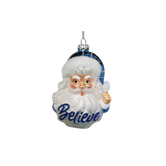 OrnamentallyYou Hanging Ornament, Vintage Blue Santa Believe Glass Christmas Orn