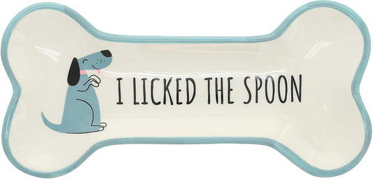 Pavilion - I Licked The Spoon - 8.5" Housewarming Decorative Bone Shaped Spoon Rest Holder Pet K-9 Puppy Dog Rescue Adoption Animal Pet Parents Mom Dad Present