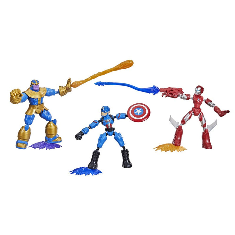 Marvel Avengers Bend and Flex, Pack of 3 Flexible Figures with Iron Man, Captain America and Thanos, Includes 9 Accessories