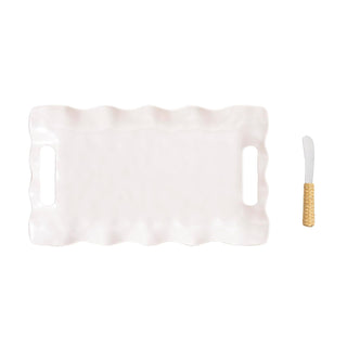 Mud Pie Tray, tray 8" x 14" | spreader 5 1/2", White