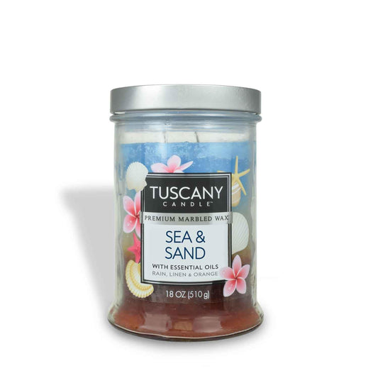 Langley Empire Candle Triple Pour, Mottled, Bronze Lid, 18-Ounce, Sea and Sand, Blue, Brown (51428)