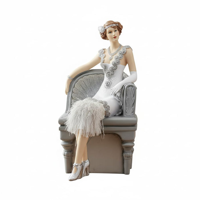 Comfy Hour Lady Sitting On Chair Resin Art Figurine, Elegance Lady Collection, Glamour Elegance Victorian Style, 9-inch Height
