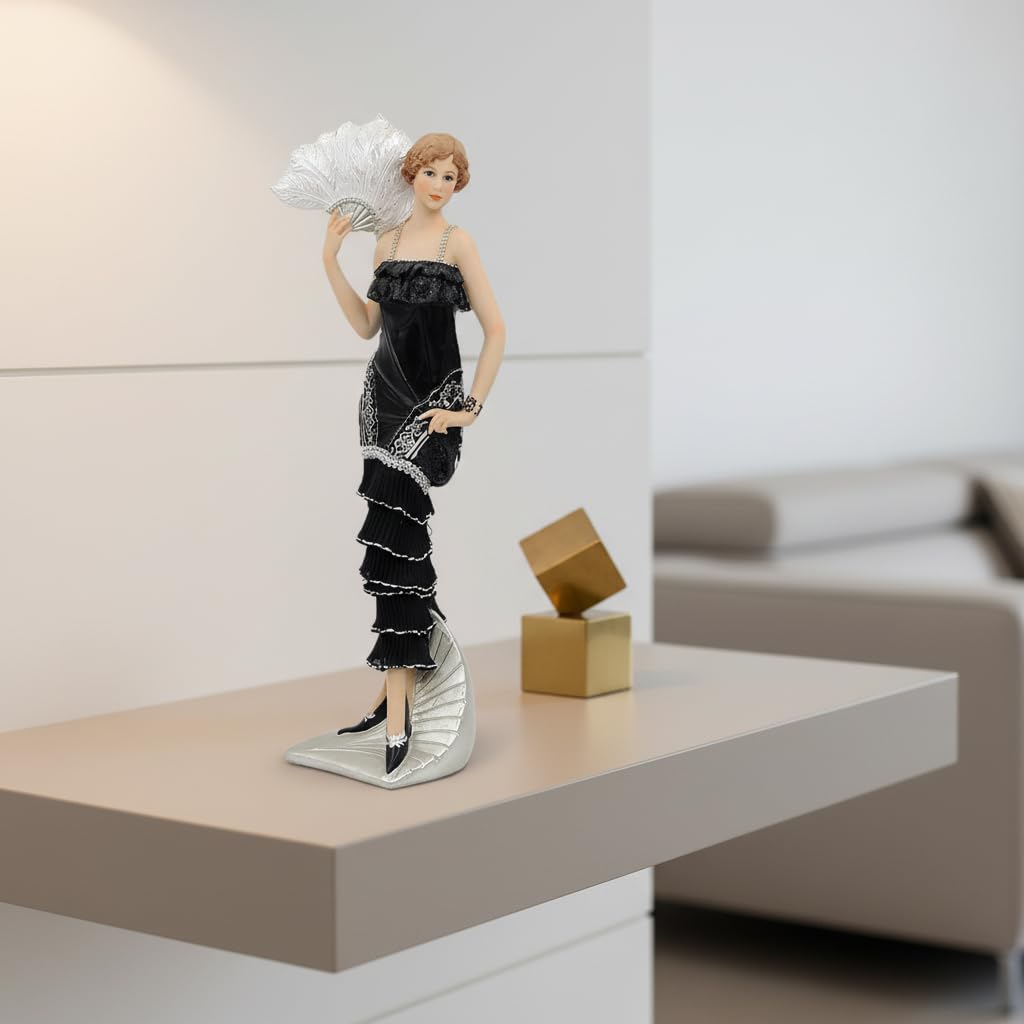 Comfy Hour 13.6 Inch Victorian Lady Figurine, Art Deco Fan Statue