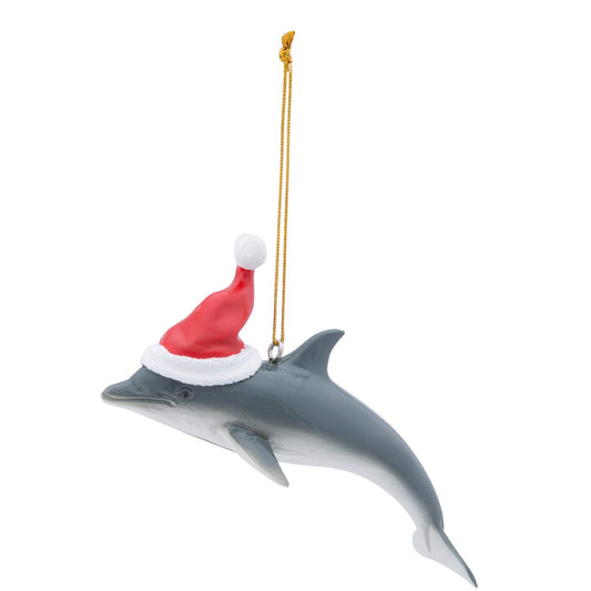 Beachcombers Dolphin with Santa Hat Christmas Holiday Ornaments Set of 2
