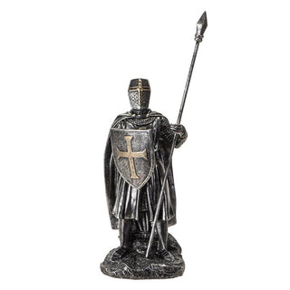 Pacific Giftware Medieval Knight Figurine with Spear and Shield Detailed Resin Decor Ideal for Tabletop Display or Unique Collectible 7.2" Tall