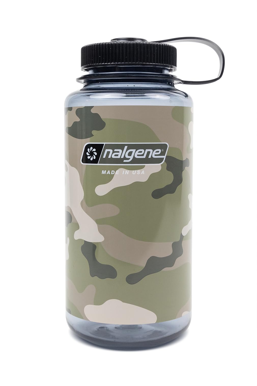 Nalgene Bottle, 32 Ounces, Clear - Camo Gray/Black