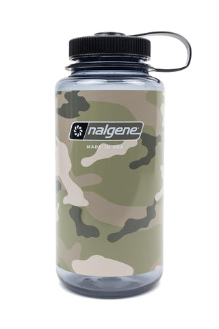 Nalgene Bottle, 32 Ounces, Clear - Camo Gray/Black