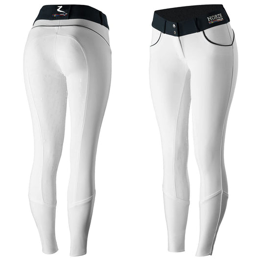 HORZE Women's Nordic Performance Silicone Full Seat Breeches - Sporty, Breathable, Stretchy Equestrian Horseback Riding Pants - White - 24