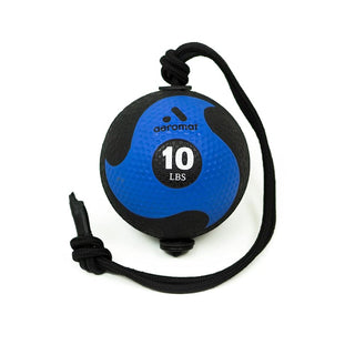 AGM Group AEROMATS Elite Power Rope Medicine Ball for Core Strength/Rotational Movements Training - 10 lbs - Black/Blue - 9" Diameter - 39" Rope