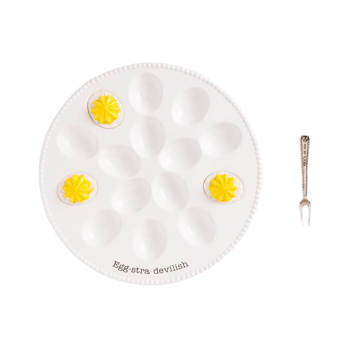 Mud Pie Dishware Plate, platter 12" dia | fork 5", White