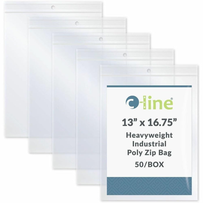 C-Line Heavyweight Industrial Poly Zip Bags, 13" x 16-3/4", Box of 50 (47014)