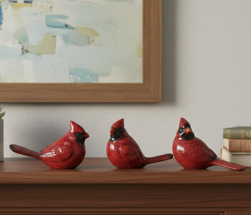 Comfy Hour Winter Holiday Home Collection Standing Cardinals Figurine Set of 3, Ideal Christmas Decoration, Polyresin