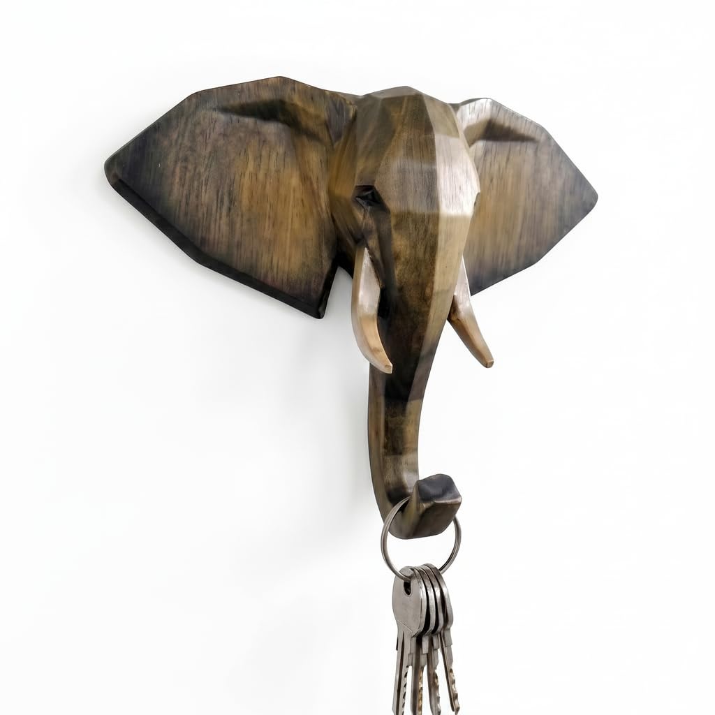 Comfy Hour 7" Elephant Single Coat Hook Clothes Rack Decorative Wall Hanger, Brown